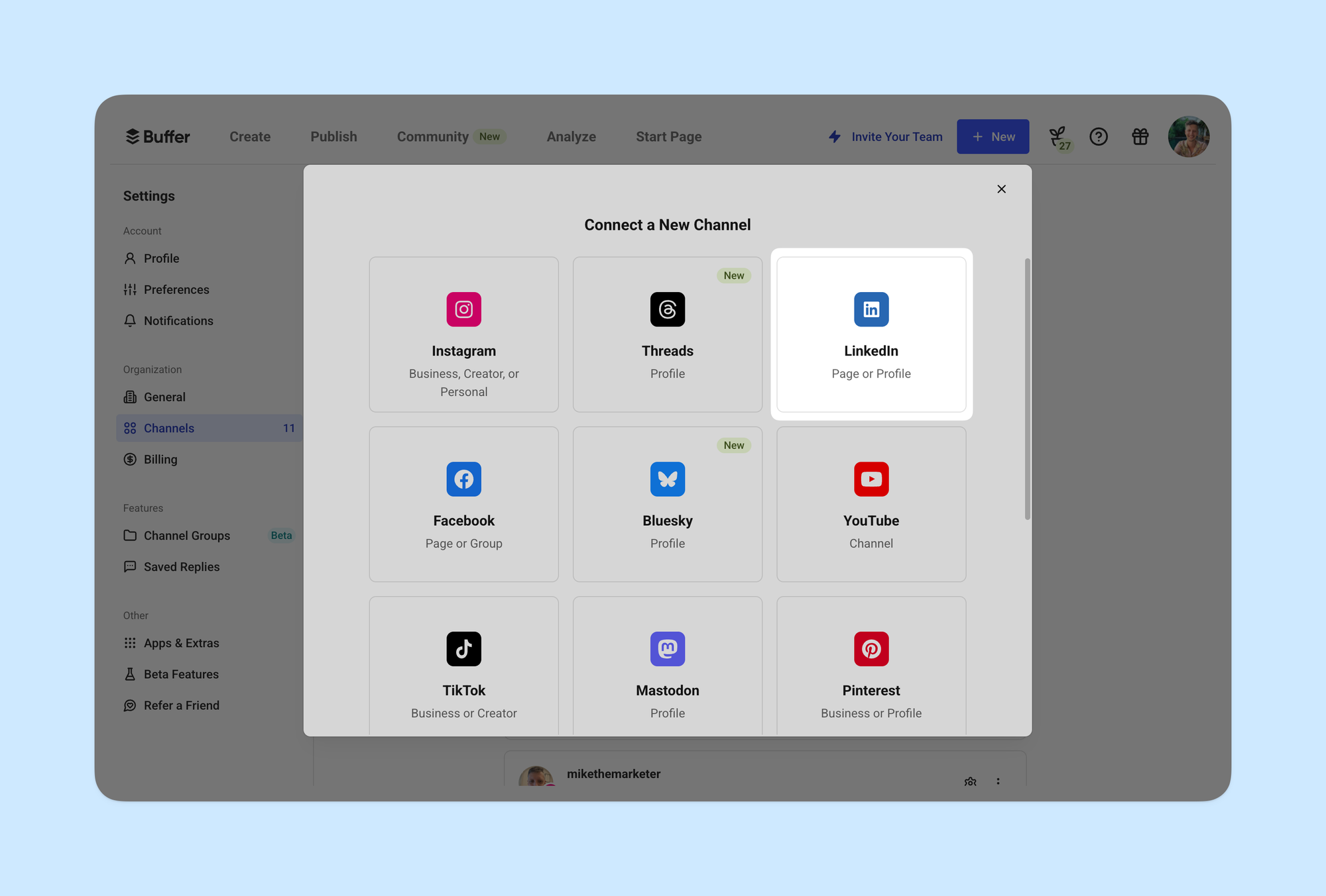 Getting Buffer Capabilities on LinkedIn - visual representation