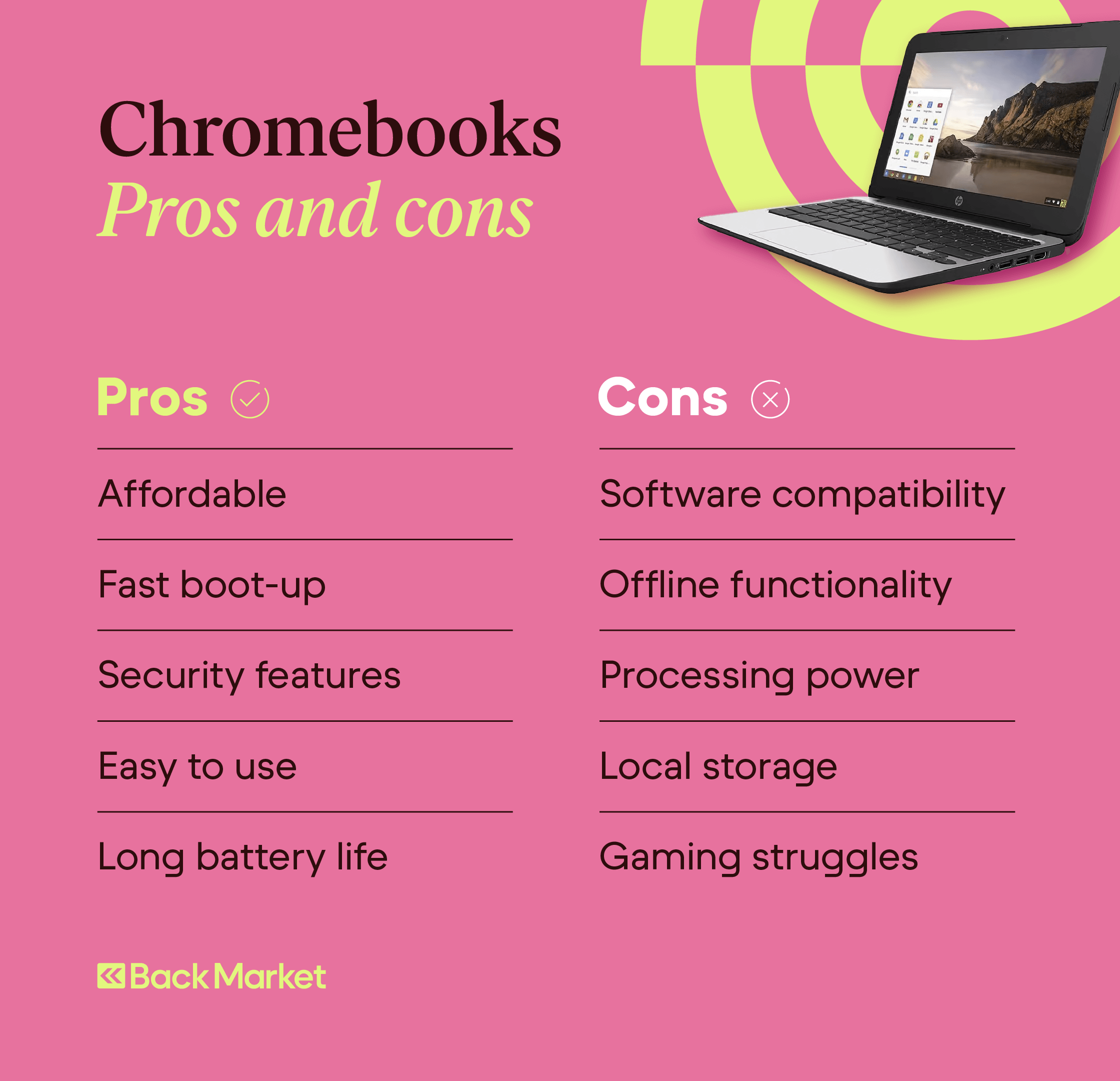 Pros of Using a Chromebook - visual representation