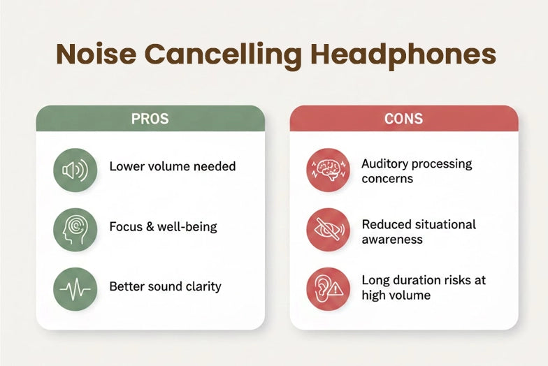 Pros of Noise Cancelling Headphones - visual representation