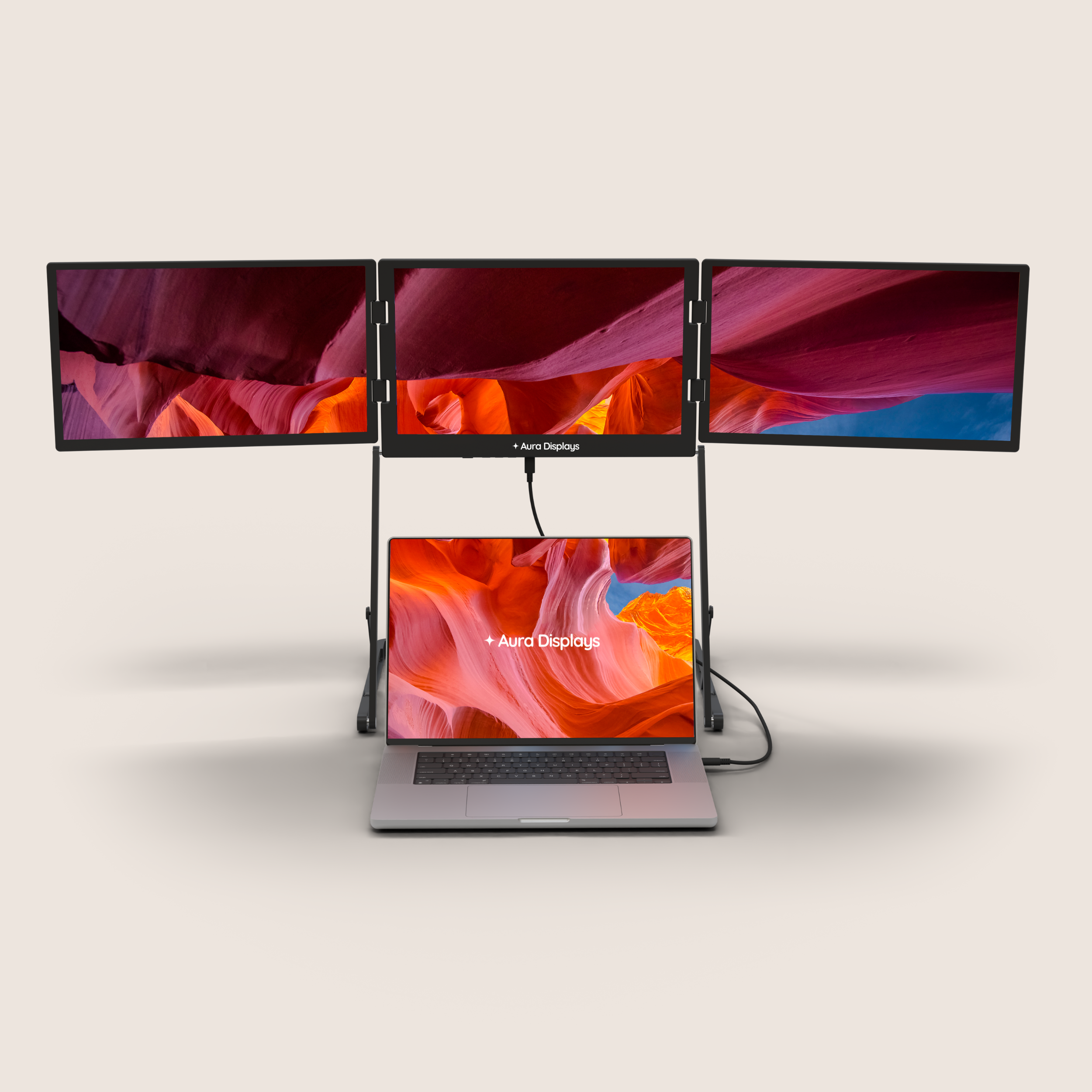 Features of a Folding Triple-Screen Monitor - contextual illustration
