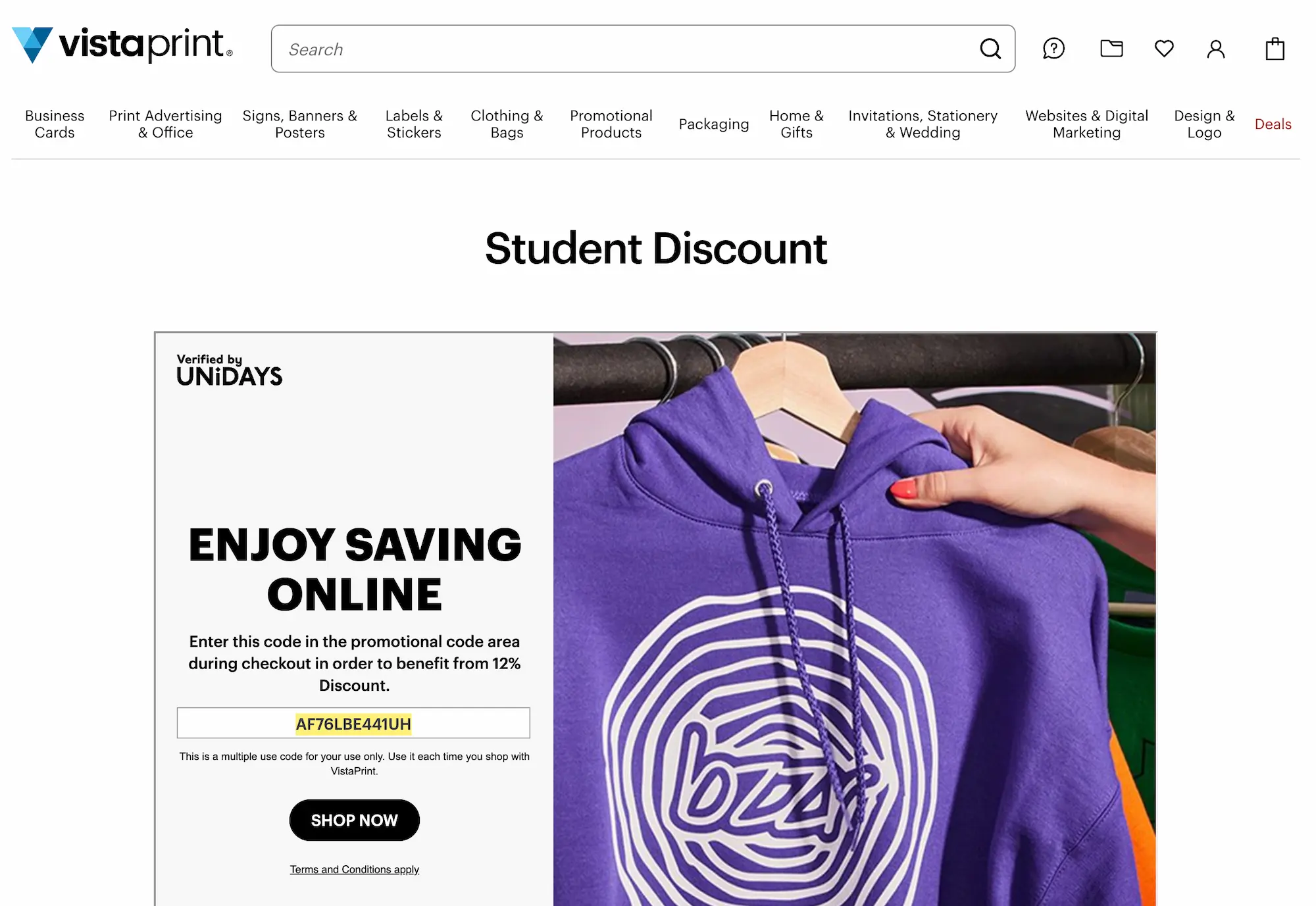 Common Vista Print Products and Their Average Discounts - visual representation